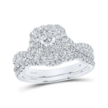 Load image into Gallery viewer, Radiant Love: 14kt White Gold Diamond Halo Bridal Wedding Ring Band Set - Top View