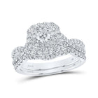 Radiant Love: 14kt White Gold Diamond Halo Bridal Wedding Ring Band Set - Top View