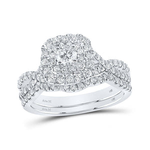 Wedding Collection | 14kt White Gold Round Diamond Halo Bridal Wedding Ring Band Set 1 Cttw | Splendid Jewellery GND