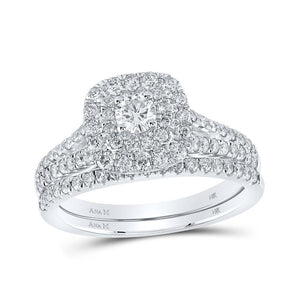 Wedding Collection | 14kt White Gold Round Diamond Halo Bridal Wedding Ring Band Set 1 Cttw | Splendid Jewellery GND