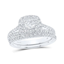 Load image into Gallery viewer, Radiant Elegance: 14kt White Gold Diamond Halo Bridal Wedding Ring Set - Top View