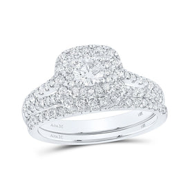Radiant Elegance: 14kt White Gold Diamond Halo Bridal Wedding Ring Set - Top View
