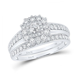 Eternal Love 14kt White Gold Diamond Halo Bridal Wedding Ring Band Set - Top View