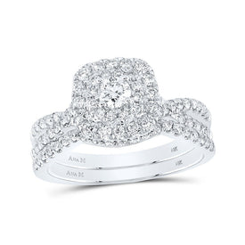 Eternal Blue Sapphire Diamond Halo Bridal Wedding Ring Set - Top View