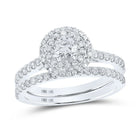 Dazzling Brilliance: 14kt White Gold Diamond Halo Bridal Wedding Ring Band Set - Top View