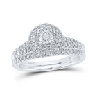 Eternal Brilliance: 14kt White Gold Round Diamond Halo Bridal Wedding Ring Band Set - Top View