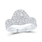 Eternal Love 14kt White Gold Diamond Halo Bridal Wedding Ring Band Set - Top View