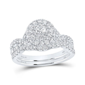 Eternal Love 14kt White Gold Diamond Halo Bridal Wedding Ring Band Set - Top View