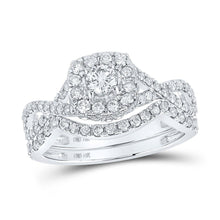 Load image into Gallery viewer, Enchanting Elegance: 14kt White Gold Diamond Halo Bridal Wedding Ring Set - Top View