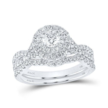 Load image into Gallery viewer, Eternal Love 14kt White Gold Diamond Halo Wedding Ring Set with Sapphire Accent - Top View