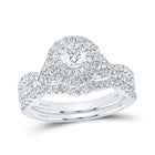 Eternal Love 14kt White Gold Diamond Halo Wedding Ring Set with Sapphire Accent - Top View
