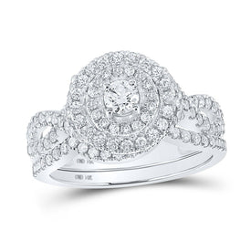 Eternal Love Diamond Halo Bridal Wedding Ring Set - Top View