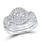 14kt White Gold Radiant Sparkle Bridal Wedding Ring Band Set - Top View