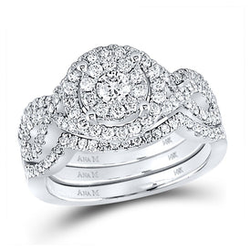 14kt White Gold Radiant Sparkle Bridal Wedding Ring Band Set - Top View