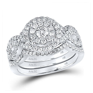 Wedding Collection | 14kt White Gold Round Diamond Halo Bridal Wedding Ring Band Set 1 Cttw | Splendid Jewellery GND