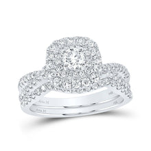 Load image into Gallery viewer, Ethereal Elegance: 14kt White Gold Diamond and Blue Sapphire Halo Bridal Wedding Ring Band Set 1 Cttw - Top View