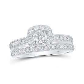 Eternal Love 1 Carat Round Diamond Halo Bridal Wedding Ring Band Set - Top View