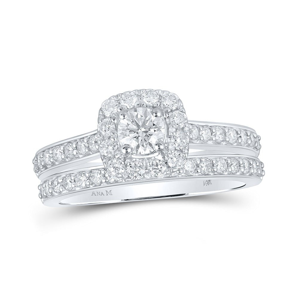 Wedding Collection | 14kt White Gold Round Diamond Halo Bridal Wedding Ring Band Set 1 Cttw | Splendid Jewellery GND