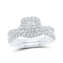 Load image into Gallery viewer, Ethereal Elegance 14kt White Gold Diamond Halo Bridal Wedding Ring Band Set - Top View