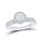 Eternal Brilliance: 14kt White Gold Round Diamond Halo Bridal Wedding Ring Band Set 1 Cttw - Top View