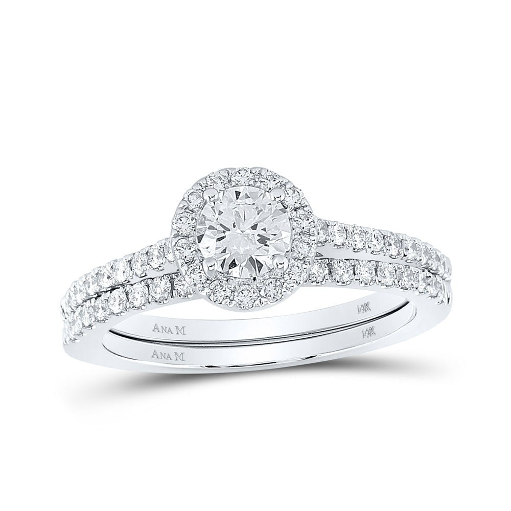 Wedding Collection | 14kt White Gold Round Diamond Halo Bridal Wedding Ring Band Set 1 Cttw | Splendid Jewellery GND