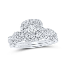 Load image into Gallery viewer, Eternal Love 14kt White Gold Diamond Halo Bridal Wedding Ring Band Set - Top View