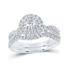 Eternal Love 1 Cttw 14kt White Gold Round Diamond Halo Bridal Wedding Ring Band Set - Top View