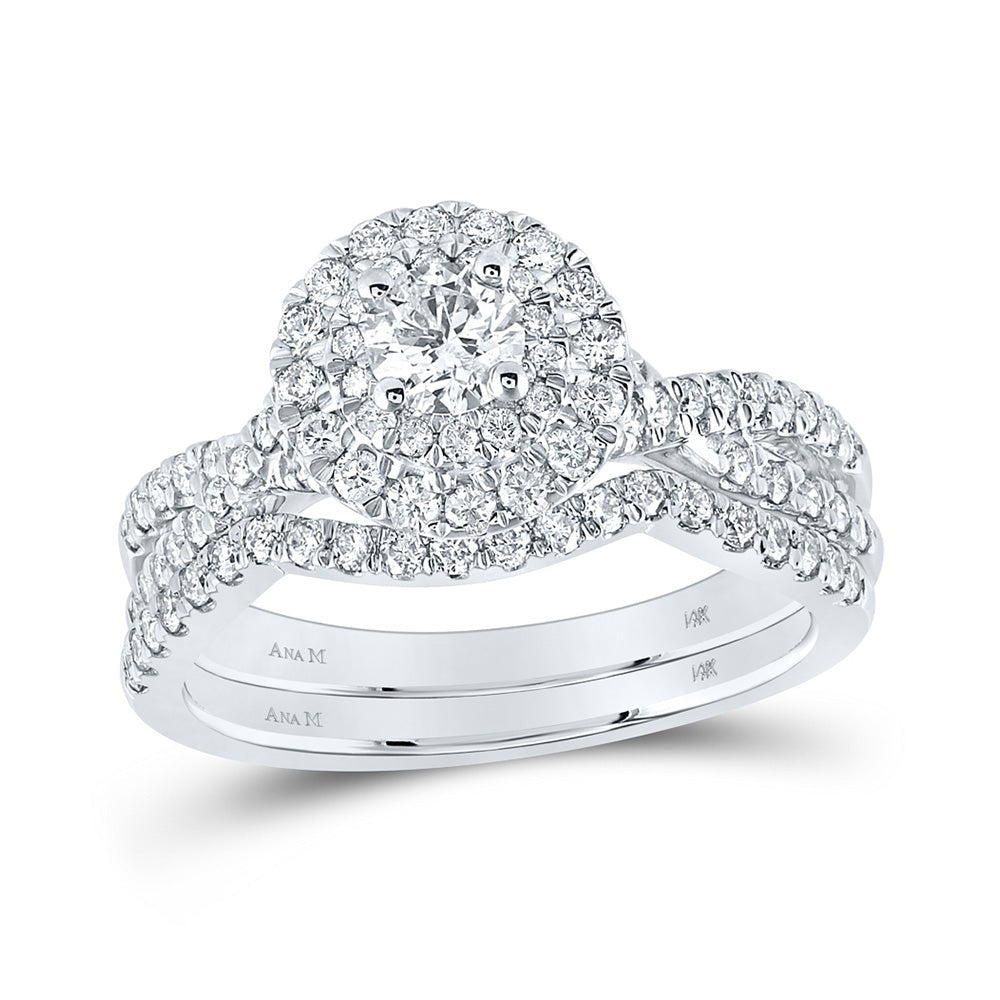 Wedding Collection | 14kt White Gold Round Diamond Halo Bridal Wedding Ring Band Set 1 Cttw | Splendid Jewellery GND