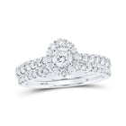 Enchanting Brilliance: 14kt White Gold Round Diamond Halo Bridal Wedding Ring Band Set 1 Cttw - Top View