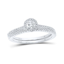 Load image into Gallery viewer, 14kt White Gold Eternal Love Diamond Halo Bridal Wedding Ring Set - Top View