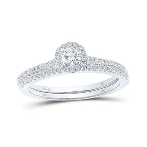 Wedding Collection | 14kt White Gold Round Diamond Halo Bridal Wedding Ring Band Set 1/2 Cttw | Splendid Jewellery GND