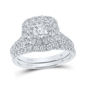 Wedding Collection | 14kt White Gold Round Diamond Halo Bridal Wedding Ring Band Set 2 Cttw | Splendid Jewellery GND