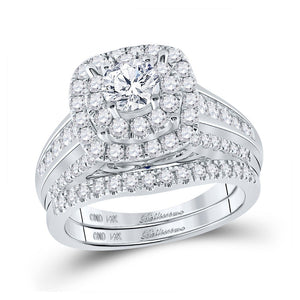 Wedding Collection | 14kt White Gold Round Diamond Halo Bridal Wedding Ring Band Set 2 Cttw | Splendid Jewellery GND