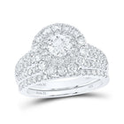 Diamond Brilliance: 14kt White Gold Round Halo Bridal Wedding Ring Set with Blue Sapphire - Top View