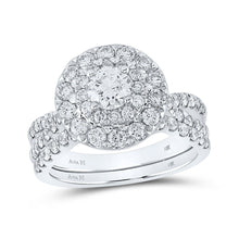 Load image into Gallery viewer, Radiant Love: 14kt White Gold Round Diamond Halo Bridal Wedding Ring Band Set - Top View