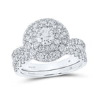 Radiant Love: 14kt White Gold Round Diamond Halo Bridal Wedding Ring Band Set - Top View