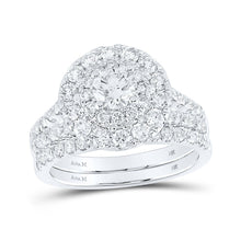 Load image into Gallery viewer, Eternal Elegance: 14kt White Gold Round Diamond Halo Bridal Wedding Ring Band Set - Top View