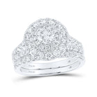Eternal Elegance: 14kt White Gold Round Diamond Halo Bridal Wedding Ring Band Set - Top View