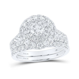 Eternal Elegance: 14kt White Gold Round Diamond Halo Bridal Wedding Ring Band Set - Top View