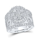 The Majestic Brilliance 14kt White Gold Round Diamond Halo Bridal Wedding Ring Band Set - Top View