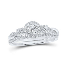 Load image into Gallery viewer, Radiant Elegance: 14kt White Gold Round Diamond Halo Bridal Wedding Ring Band Set 3/4 Cttw - Top View