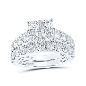 Wedding Collection | 14kt White Gold Round Diamond Halo Bridal Wedding Ring Band Set 4 Cttw | Splendid Jewellery GND