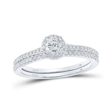 Load image into Gallery viewer, Eternal Brilliance: 14kt White Gold Diamond Halo Bridal Wedding Ring Band Set - Top View