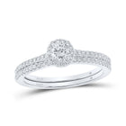 Eternal Brilliance: 14kt White Gold Diamond Halo Bridal Wedding Ring Band Set - Top View
