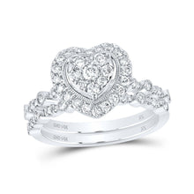 Load image into Gallery viewer, 14kt White Gold Heart-Shaped Diamond Bridal Wedding Ring Band Set - Top View
