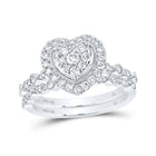 14kt White Gold Heart-Shaped Diamond Bridal Wedding Ring Band Set - Top View
