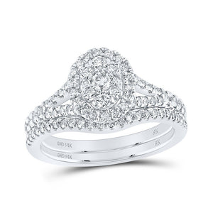 Wedding Collection | 14kt White Gold Round Diamond Oval Bridal Wedding Ring Band Set 3/4 Cttw | Splendid Jewellery GND