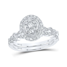 Load image into Gallery viewer, Elegant Harmony: 14kt White Gold Round Diamond Oval Bridal Wedding Ring Band Set 5/8 Cttw - Top View