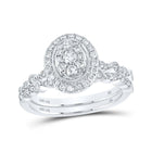 Elegant Harmony: 14kt White Gold Round Diamond Oval Bridal Wedding Ring Band Set 5/8 Cttw - Top View