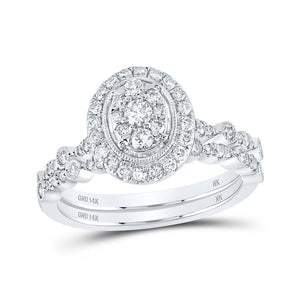 Wedding Collection | 14kt White Gold Round Diamond Oval Bridal Wedding Ring Band Set 5/8 Cttw | Splendid Jewellery GND